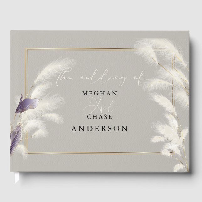 Elegant Pampas Grass Amethyst Anthurium Guest Book (Front)