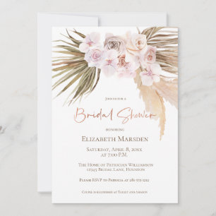 Elegant Pampas Grass Blush Champagne Shower Invitation