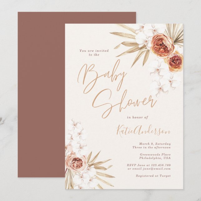 Elegant Pampas Grass Bohemian Baby Shower Invitation (Front/Back)