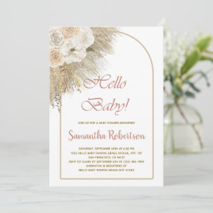 Elegant Pampas Grass Bohemian Rose Baby Shower Invitation