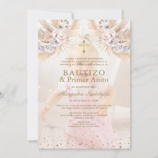 Elegant Pampas Grass Floral Primer Añito Bautizo  Invitation