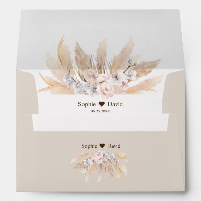 Elegant Pampas Grass Floral Wedding Return Address Envelope (Back (Bottom))