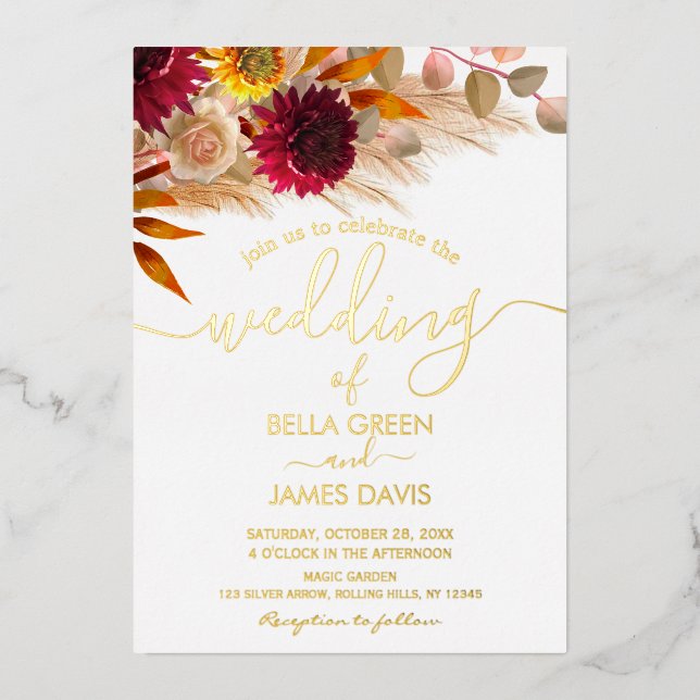 Elegant Pampas Grass Photo Wedding Party  (Front)