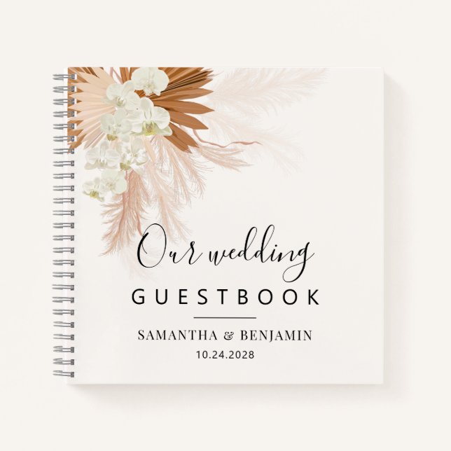 Elegant Pampas Grass Terracotta Wedding Guest Book (Front)