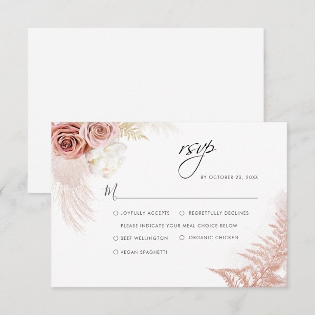 Elegant Pampas Grass Terracotta Wedding RSVP Card (Front/Back)