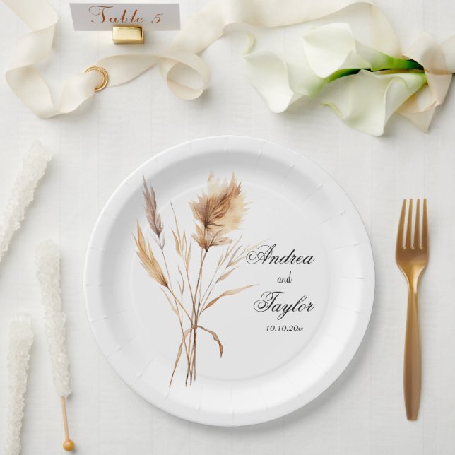 Elegant Pampas Grass Wedding Paper Plate (Wedding)