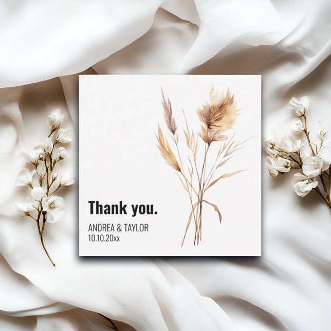 Elegant Pampas Grass Wedding Thank You Card Note (Creator Uploaded)