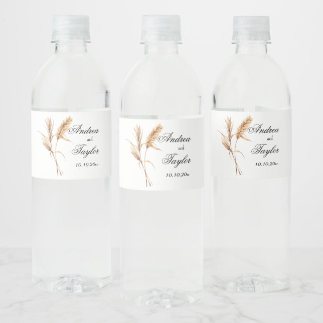 Elegant Pampas Grass Wedding Water Bottle Label (Bottles)
