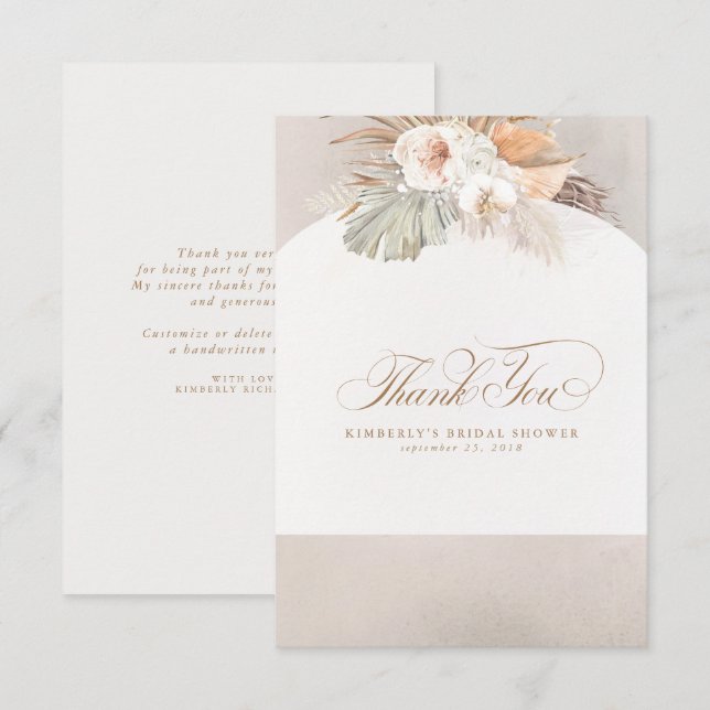Elegant Pampas Grass White Floral Thank You Card (Front/Back)