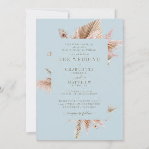 Elegant Pampas Mint Wedding Invitation