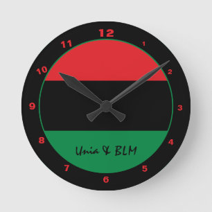 Elegant Pan African Flag & Unia Symbol / design Round Clock