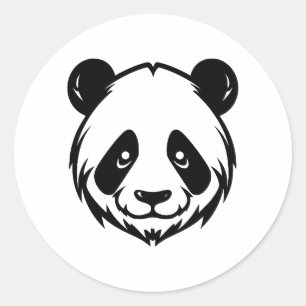 Elegant Panda Silhouette in BW Classic Round Sticker