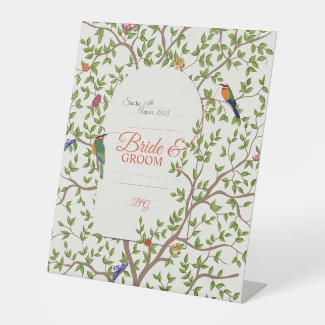 Élégant panneau de piédestal d'oiseaux botaniques (Recto)