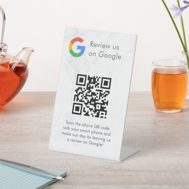 Élégant panneau de table QR code pour les avis Goo (In SItu)