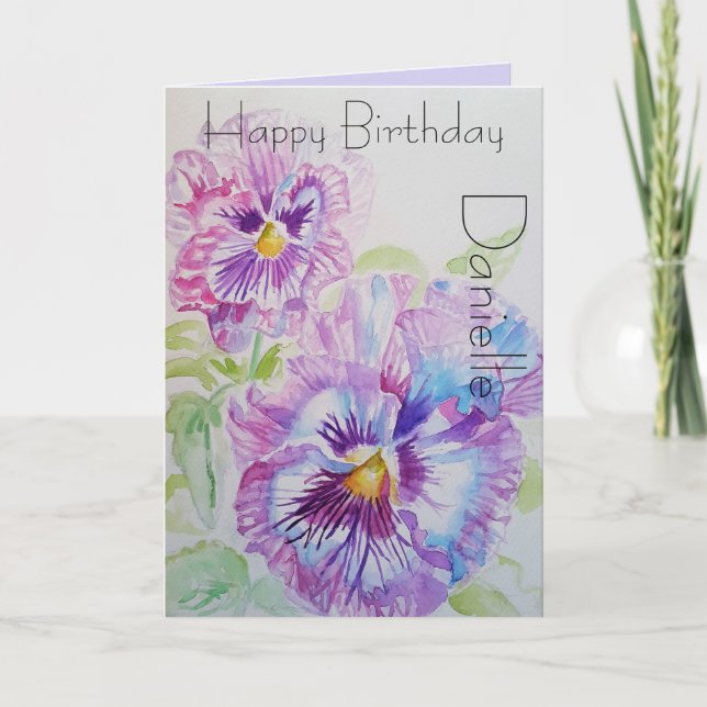 Elégant Pansy Flower Watercolor Carte Anniversaire (Devant)