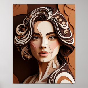 Elegant Paper-Cut Portrait in Warm Earth Tones Poster