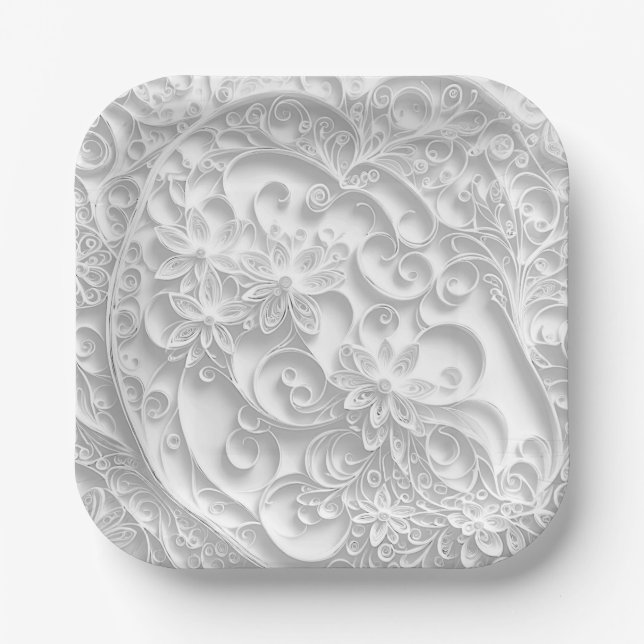 Elegant Paper Quilling Daisy Design Paper Plate (Front)