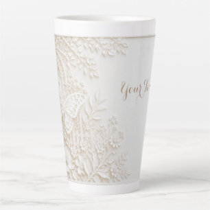 Elegant Papercut Butterfly with Floral Frame Latte Mug