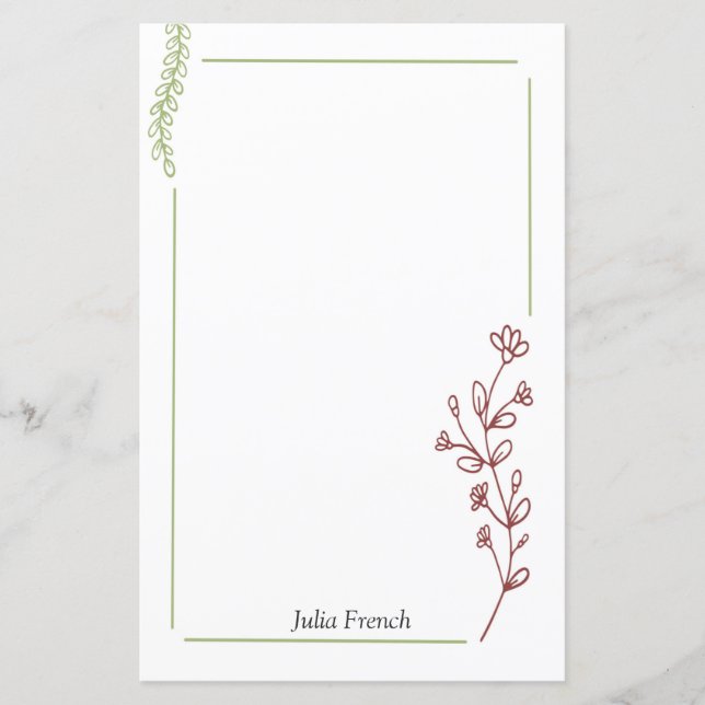 Élégant Papier Botanique Rouge Vert Floral (Devant)