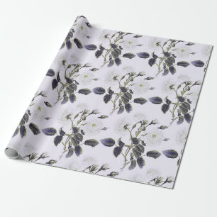 ÉLÉGANT PAPIER CADEAU FLEURI GRIS & BLANC DE STYLE