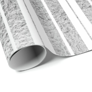 Élégant papier cadeau rayé blanc et argent pour le