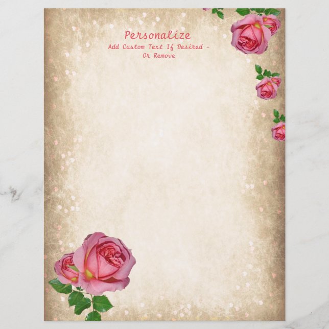 Élégant papier d'écriture romantique rouge rose (Devant)