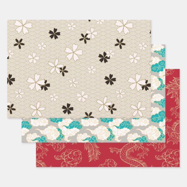 Élégant papier d'enveloppement japonais | Art trad (Lot)