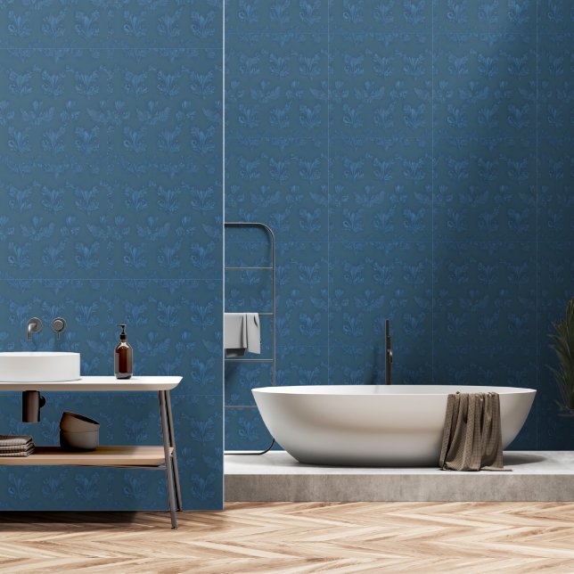 Elégant papier peint floral bleu design moderne (Salle de bain)