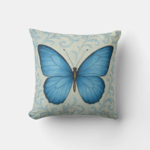 Élégant Papillon bleu Vintage oreiller à lancer