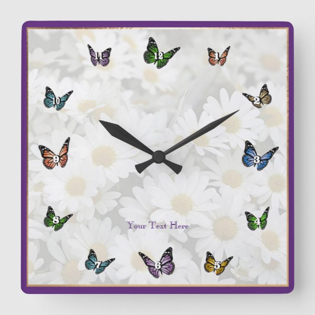 Élégant papillon décoratif Carré Horloge murale (Recto)