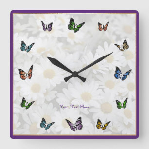 Élégant papillon décoratif Carré Horloge murale