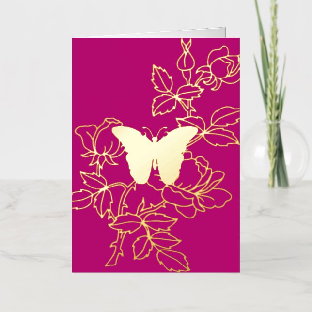 Elégant Papillon Floral Plié Carte à huile (Recto)