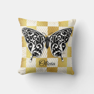 Élégant papillon Lancer oreiller noir