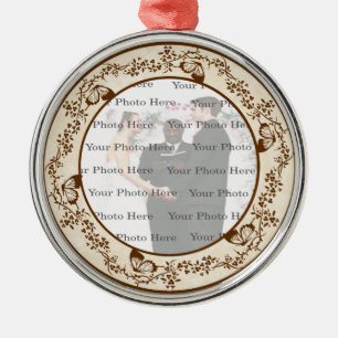 Élégant papillon rond ornement argenté