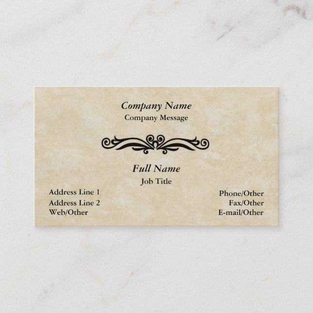 Elegant Parchment Swirl Business Card Template (Front)