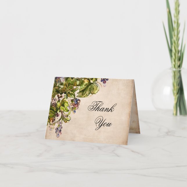 Elegant Parchment Watercolor Vineyard Thank You Card (Front)