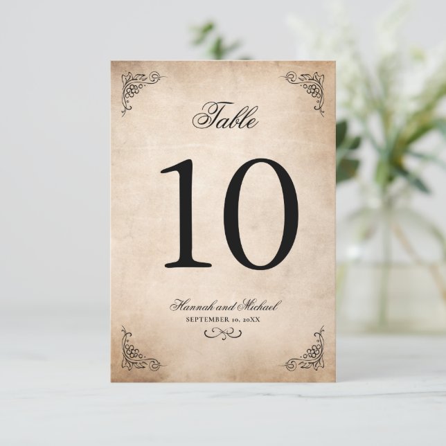 Elegant Parchment Wedding Table Number Card (Standing Front)