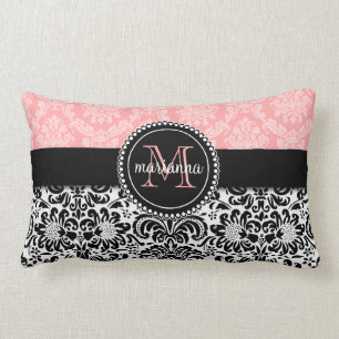 Elegant Paris Baby Pink Black Damask Personalized Lumbar Pillow