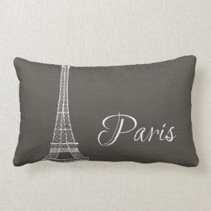 Elegant Paris Eiffel Tower Dark Grey Burlap Look Lumbar Pillow