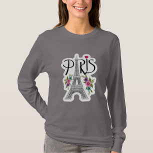 Elegant Paris Eiffel Tower Floral IllustratT-Shirt T-Shirt