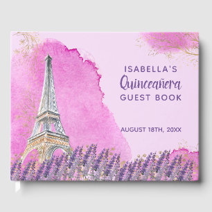 Elegant Paris Eiffel Tower Pink Gold Quinceanera Guest Book