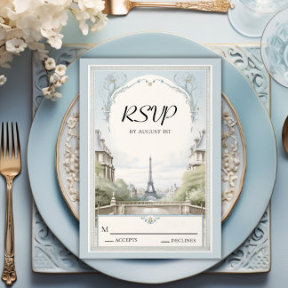 Elegant Paris Eiffel Tower Powder Blue Wedding RSVP Card