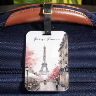 Elegant Paris France Eiffel Tower Painting Luggage Tag