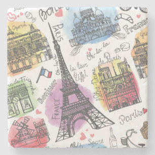 Elegant Paris France Fashion Sketch Stone Coaster