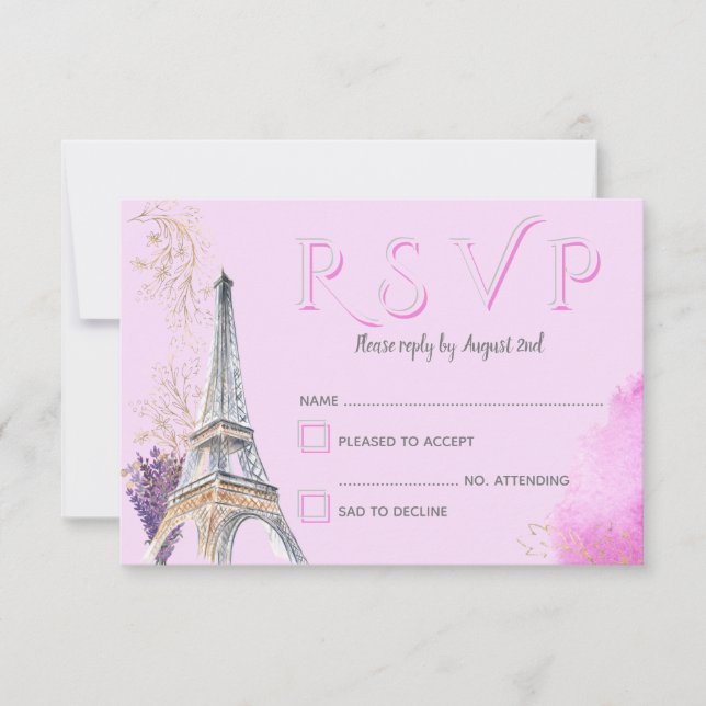 Elegant Paris Pink Gold Watercolor Eiffel Tower RSVP Card (Front)