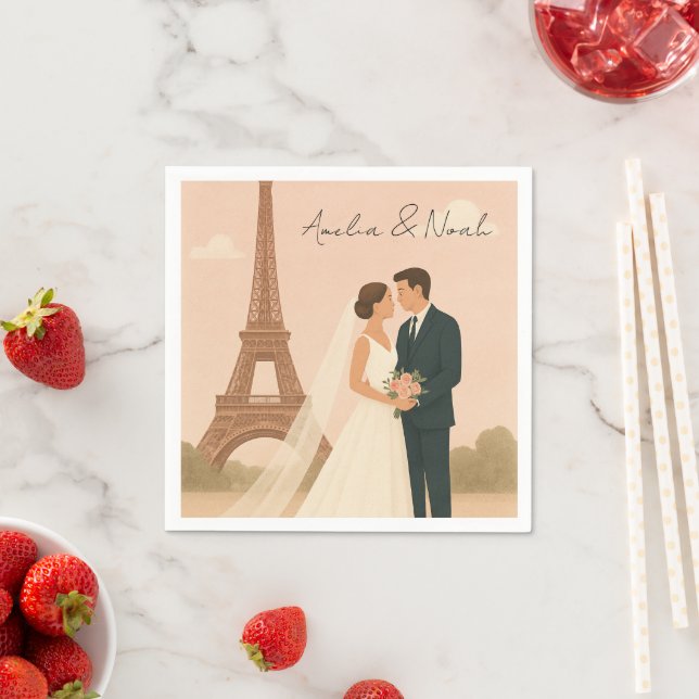 Elegant Paris Wedding Napkins Eiffel Tower Design (Insitu)