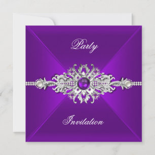 Elegant Party All Occasions Purple Silver Jewel Invitation