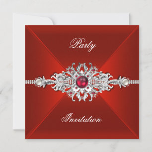 Elegant Party All Occasions Red Silver Jewel Invitation