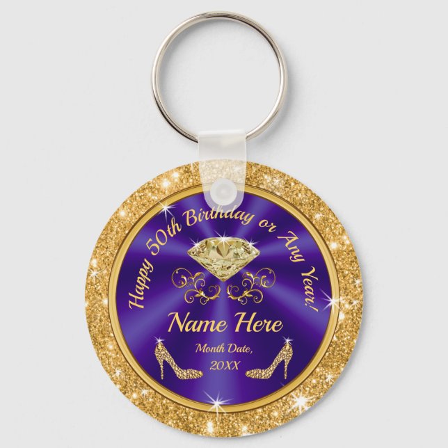 Elegant, Party Favours for 50th Birthday Female Keychain (Front)