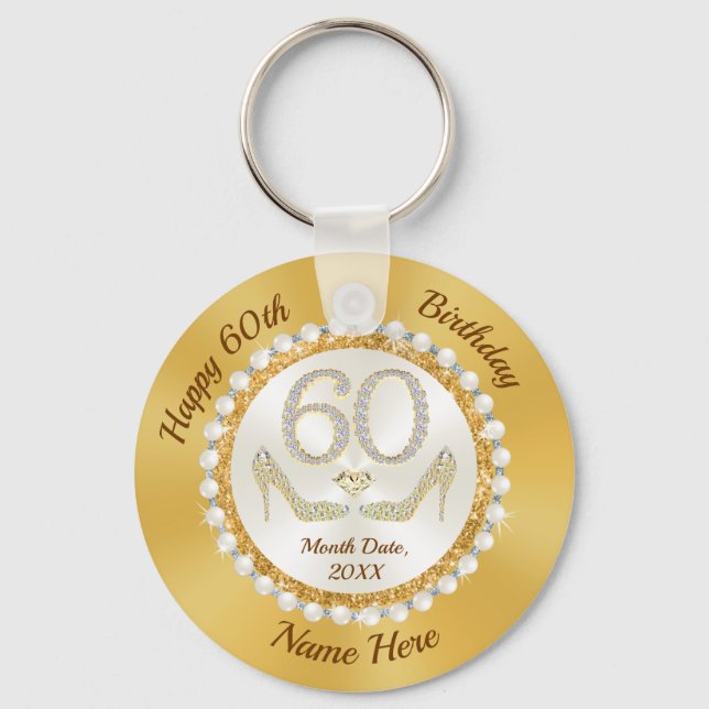 Elegant, Party Favours for 60th Birthday Female, Keychain (Front)